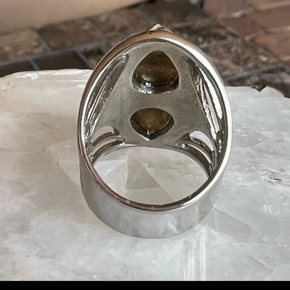Malagasy Labradorite Large Open Framework Statement Ring Sz 8